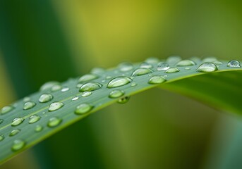 Close-up of Dewdrops on a Green Leaf Macro Photography of Nature's Beauty, Water Droplets.