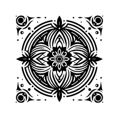 Geometric Floral Mandala Ornament - Black and White Design
