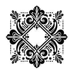 Ornate Black and White Floral Ornament - Elegant Design Element