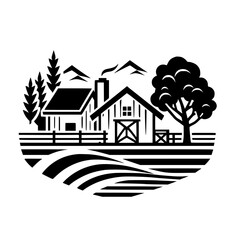 Minimalist Farm Scene Silhouette Illustration, Countryside Logo