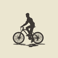Fototapeta premium Silhouette of a cyclist riding a mountain bike with shadow on a neutral background