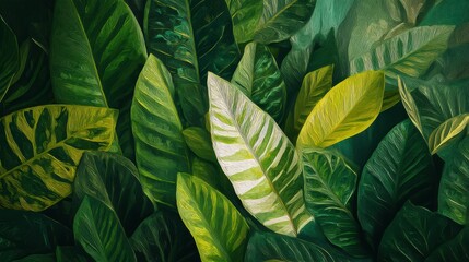 Vibrant Green Leaves Painting Artwork for Nature Lovers