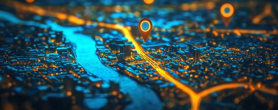 Digital map featuring a detailed miniature city model.