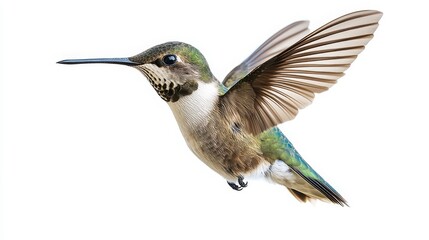 Hummingbird in Flight Isolated on White Background