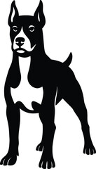 Bold Pitbull Dog Vector, Strong Black and White Dog Silhouette