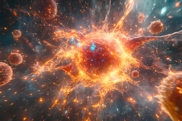 Obraz premium &nbsp;a stylized representation of a cancer cell surrounded by multiple tiny cells