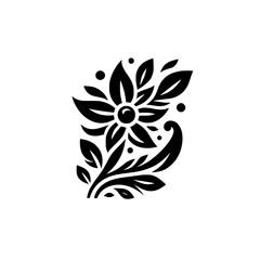 Black & White Floral Ornament: Decorative Vector, Minimalist Design