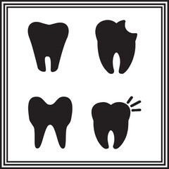 Tooth Silhouette Icon Set – Dental Pain, Cavity, and Healthy Tooth Vector Symbols for Medical and Oral Care Designs