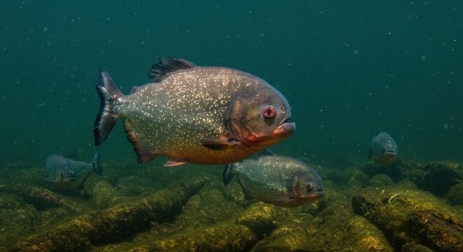 Red Piranha Underwater in Amazon River