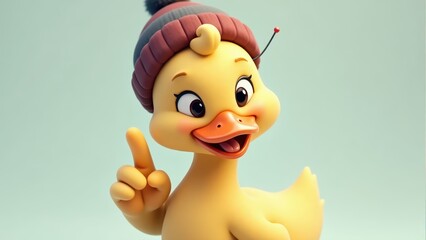 Cute Cartoon Duckling in Winter Hat, Happy Goose with Antenna, Isolated Character Illustration