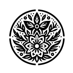 Floral Mandala Logo Design - Black & White Botanical Vector Illustration