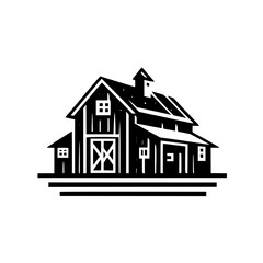 Black and White Barn Illustration: Rustic Farmhouse Logo or Icon