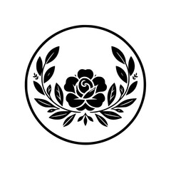 Fototapeta premium Elegant Rose and Leaf Wreath in Circular Frame, Minimalist Design