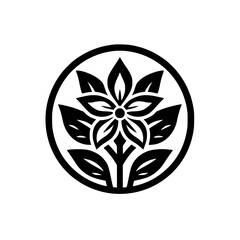 Elegant Black & White Floral Design in a Circle - Minimalist Aesthetic
