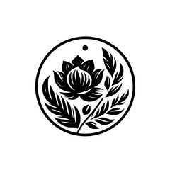 Minimalist Floral Design: Black Lotus in Circle, Vector Icon