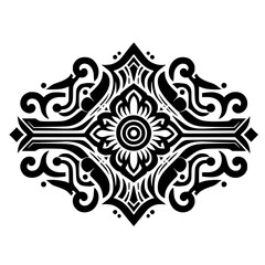 Ornate Black Floral Mandala Pattern on White