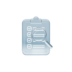 Checklist review magnifying glass icon transparent background detailed design glass texture 3D