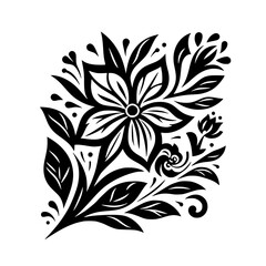 Elegant Black and White Floral Design: Decorative Ornament on White Background