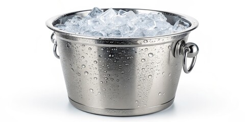 Stainless Steel Ice Bucket with Condensation High-Resolution Image, Full Shot, Refreshing Concept, ice bucket, condensation ice bucket, drinks