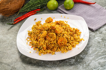Indian cuisine - Biryani rice with prawn