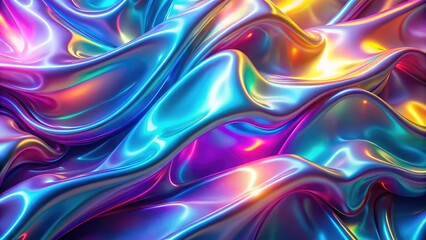 Abstract iridescent fluid forms with vibrant colors and smooth wavy surface texture