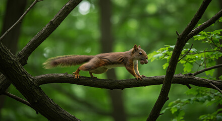 Fototapeta premium squirrel walking on a tree branch