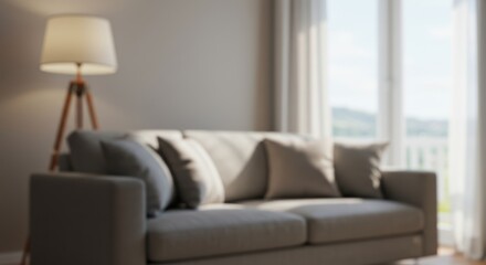 Living room interior scene comfort and relaxation with couch, lamp, and window