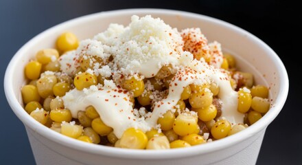Creamy Mexican Corn Esquites in a White Cup