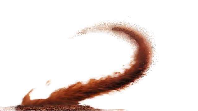 Sand Swirl: A mesmerizing display of a sand tornado, swirling and rising, captured with stunning detail, against the background, creating a sense of dynamic motion and raw power.