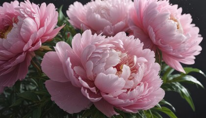 Full bloom peony bouquet, dew drops glistening ,  blossom,  plant,  close-up