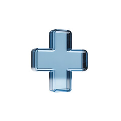Glassy Blue Plus Sign 3D Render Transparent Background