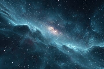 Obraz premium Expansive Deep Space Nebula with Gaseous Clouds, Shimmering Stars, and Cosmic Dust Forming a Majestic Celestial Display