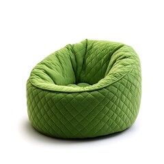 A green beanbag chair is isolated on a white background