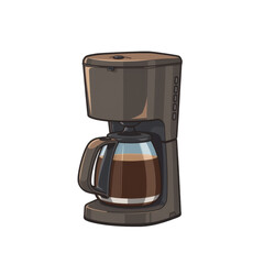 Pixel Art Brown Coffee Maker with Glass Carafe on White Background