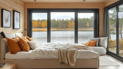 Cozy Lakeside Bedroom with Panoramic Views