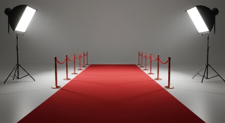 Empty Red Carpet Premiere Setup with Spotlights