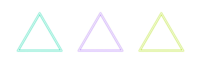 Neon Glowing Triangle Frames isolated on transparent background. Futuristic modern borders. Empty sparkling techno backdrop. banners. Cyan, Purple, and Yellow neon signs. Neon design elements, PNG