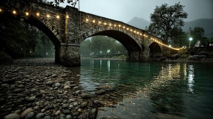 Stone arch bridge over river