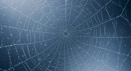 Obraz premium Delicate spiderweb with morning dew, close-up view.