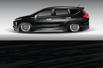 Sleek Black Car with Custom Wheels on Gradient Background