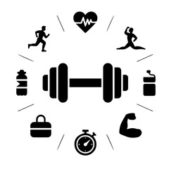 Fitness Icon Set – Solid Black Minimalist Gym Symbols