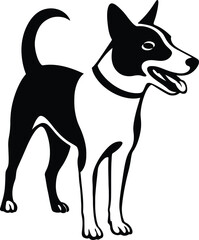 Dog with Collar Silhouette, Black and White Pet Illustration
