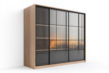 Modern wardrobe with sliding doors isolated on white background. for storage, bedroom, and organization.