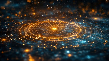 Cosmic circular design with golden light