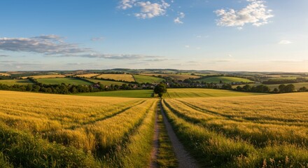 Fototapeta premium Golden Wheat Field Path at Sunset