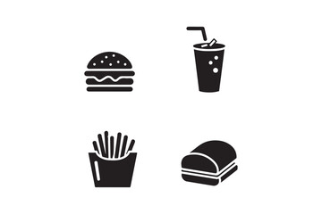 Fast Food Silhouette Icons Burger, Fries, Soda, Sandwich Vector Set