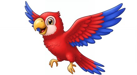 Cartoon red parrot in flight