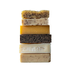 minimalist photo of stacked handmade soaps on white background
