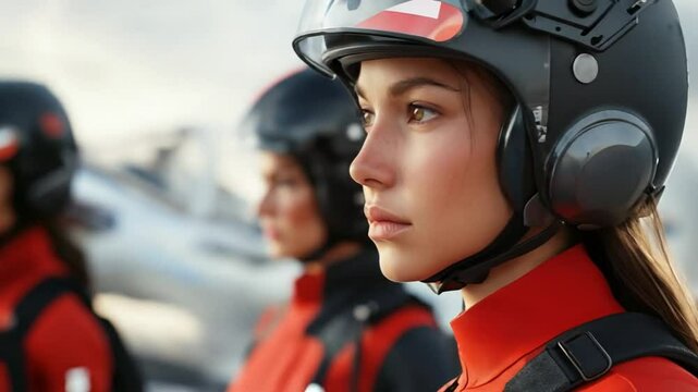 Female Skydiving Team Preparing for Jump