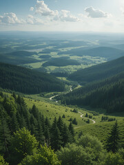 Naklejka premium View green forest-steppe plains